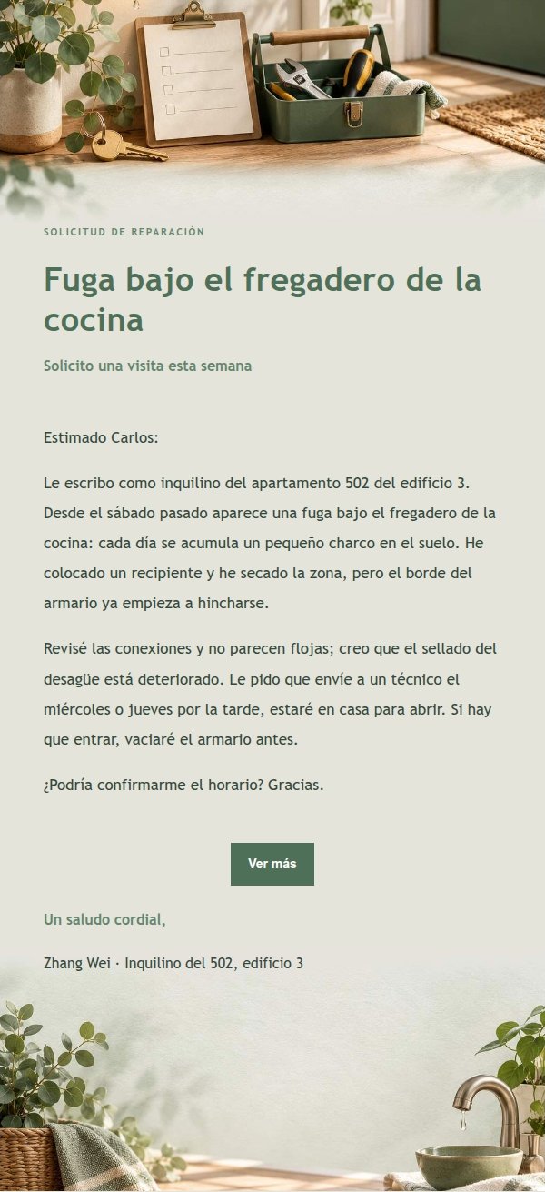 Correo de Solicitud de Reparación Estilo Estudio Salvia