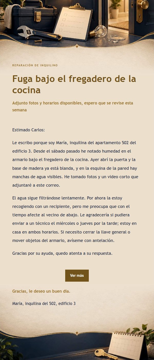 Carta Nocturna de Reparación para Arrendador