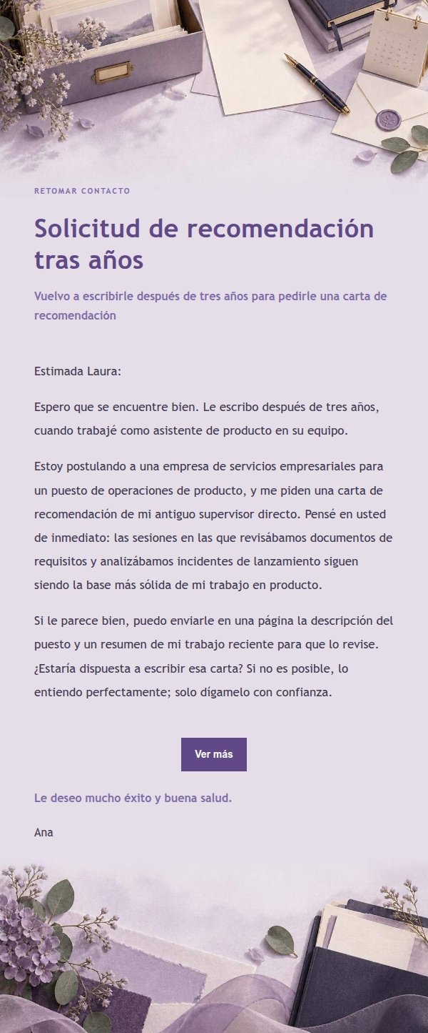 Carta de recomendación con estilo lila