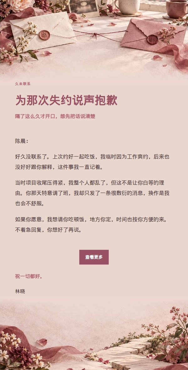 玫瑰收据风朋友道歉信
