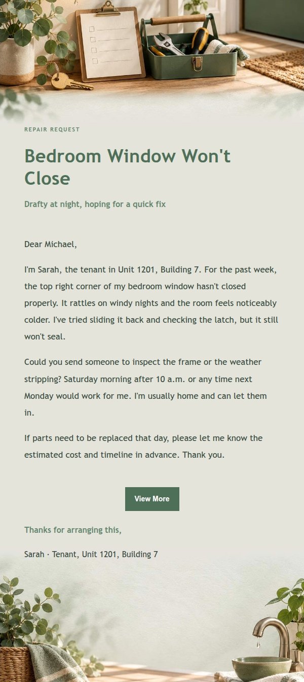 Sage Studio Tenant Repair Request Email 2