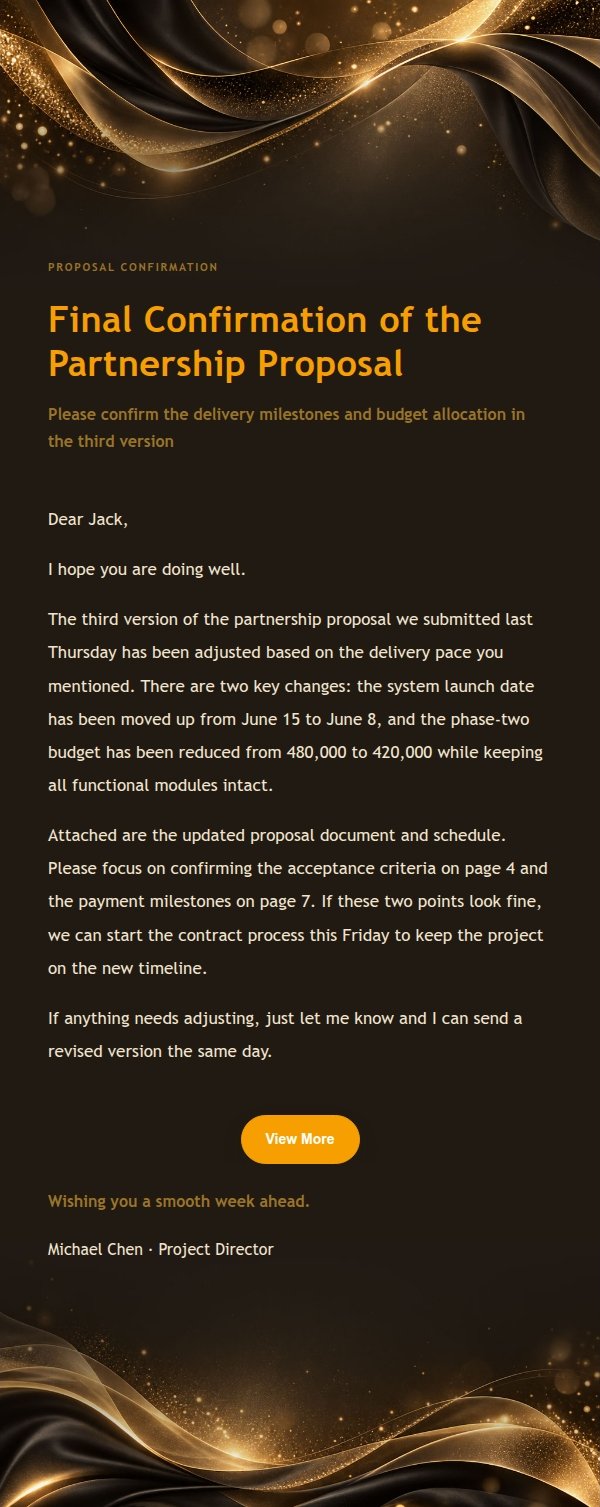 Black Gold Silk Business Decision Email
