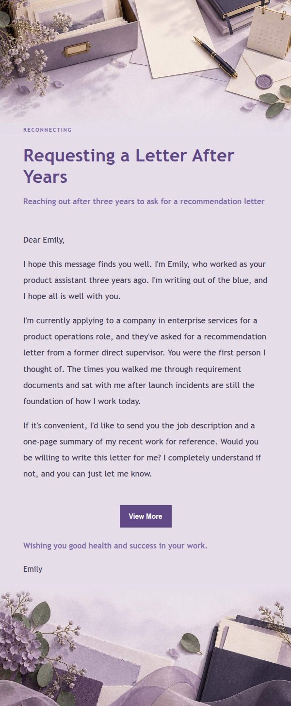 Lilac Paper Reconnecting for a Recommendation Letter
