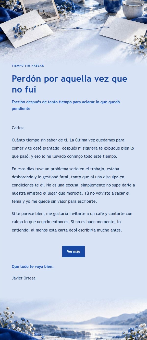 Carta de Disculpa a un Amigo en Estilo Editorial Azul Cobalto