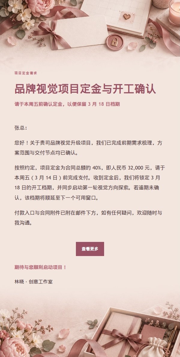 玫瑰收据定金请求开工确认信