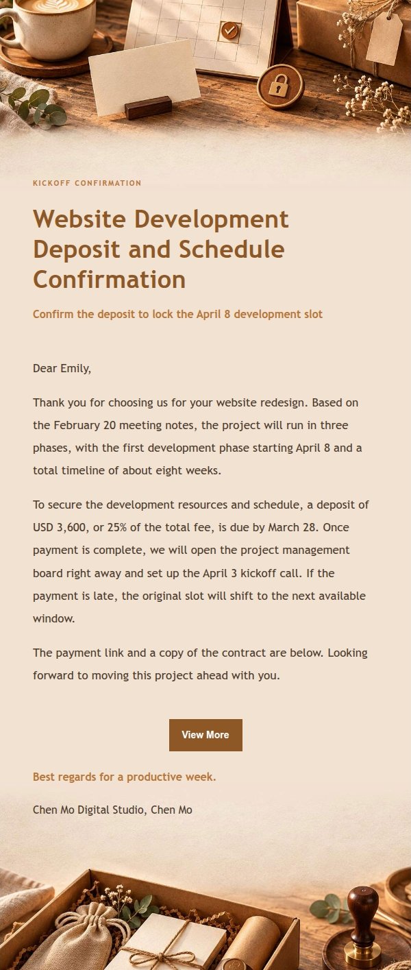 Amber Workbench Project Deposit Request Email 2