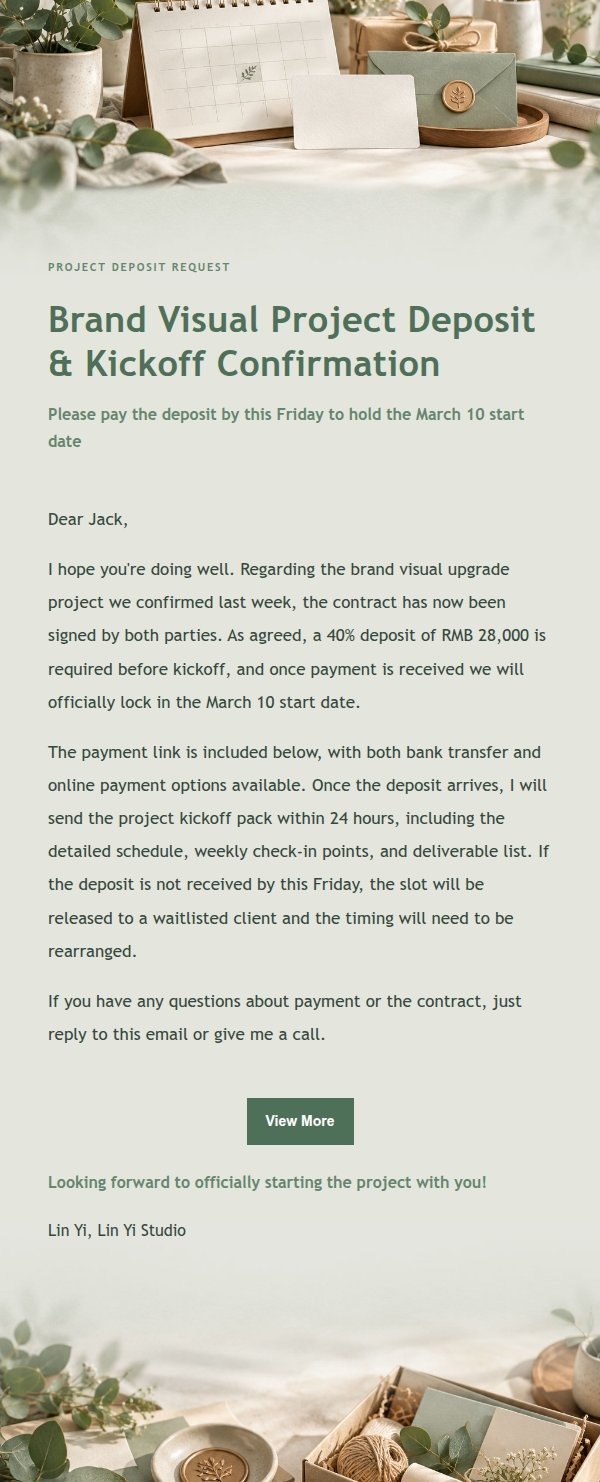 Sage Studio Project Deposit Request