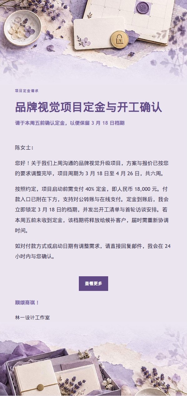 丁香纸品项目定金请求与开工确认