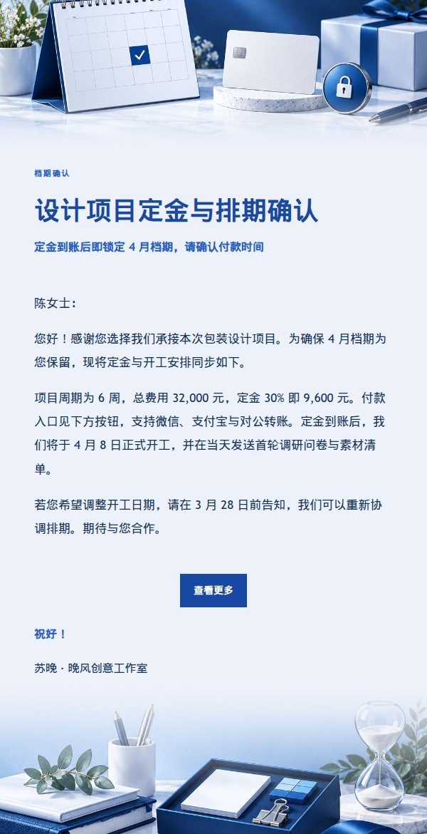钴蓝编辑项目定金请求与开工确认邮件 2