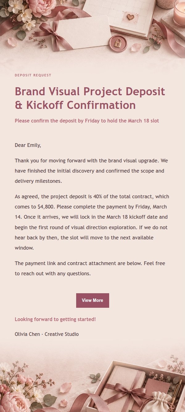 Rose Receipt Deposit Request Email