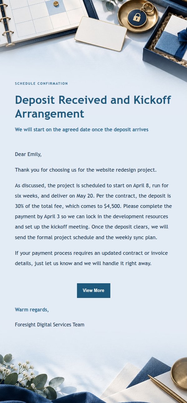 Navy Ledger Project Deposit Request Email 2