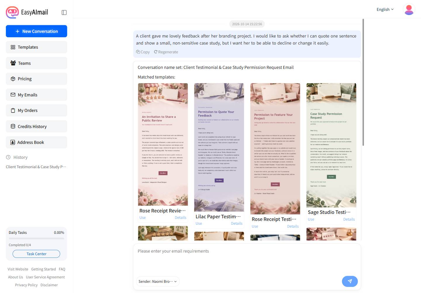 Recommended English templates for testimonial permission