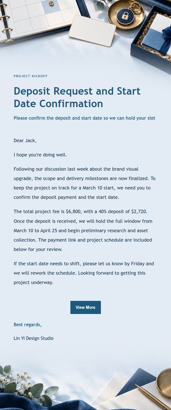Navy Ledger Project Deposit Request Email