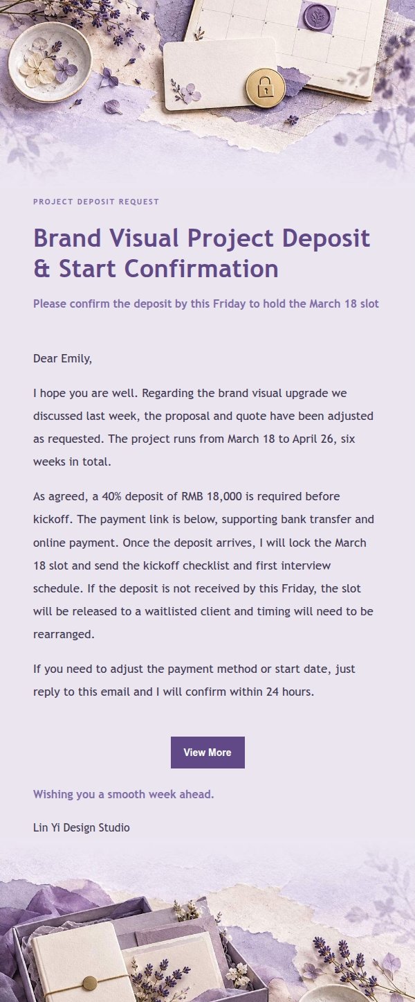 Lilac Paper Project Deposit Request