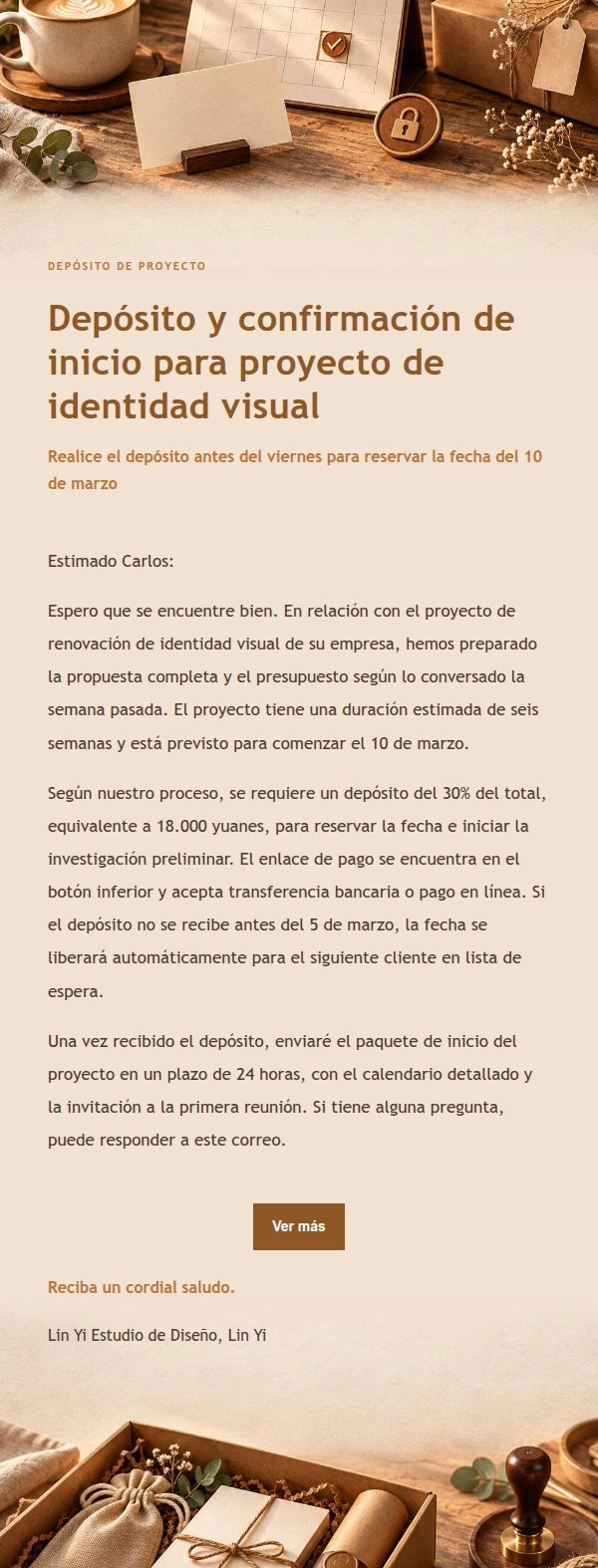 Solicitud de Depósito con Estilo Taller Ámbar
