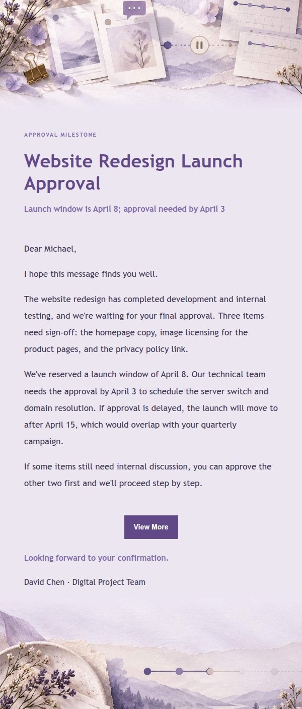 Lilac Paper Client Feedback Deadline Email 2