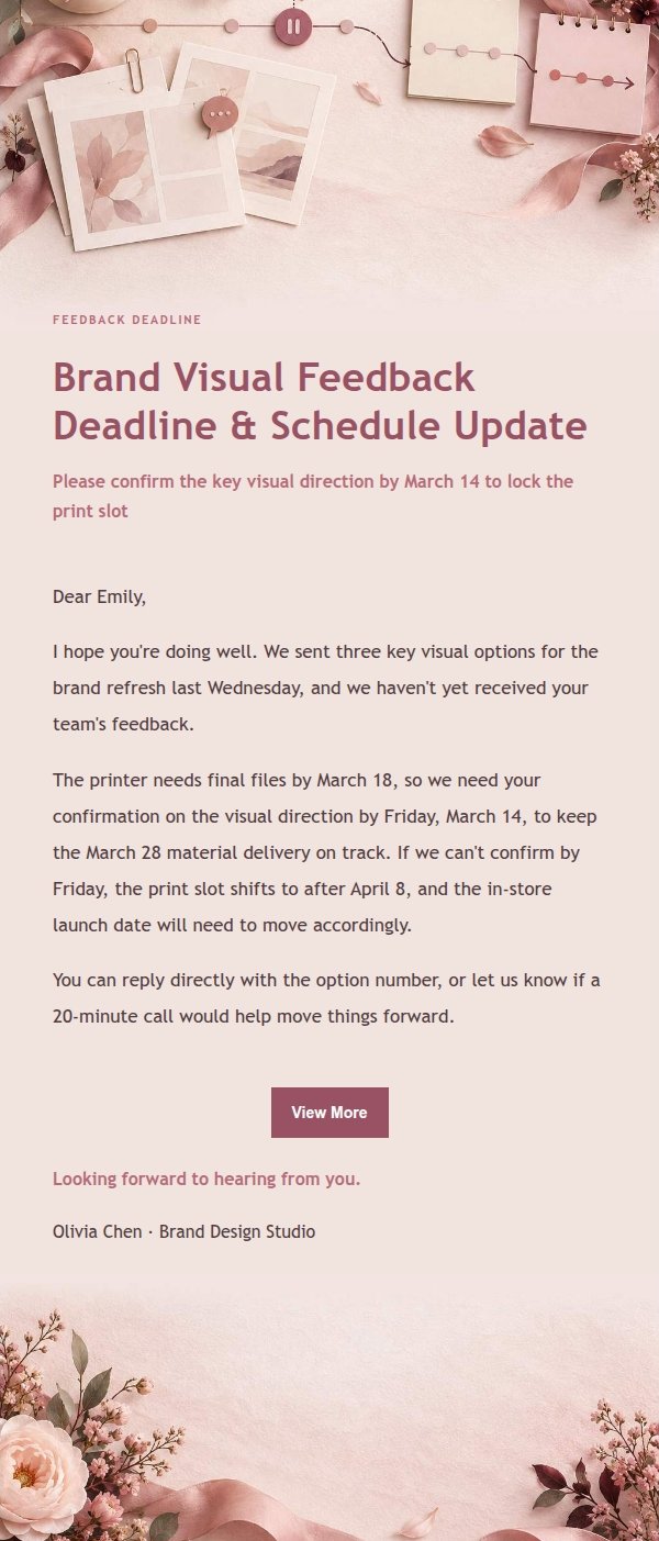 Rose Receipt Feedback Deadline Email