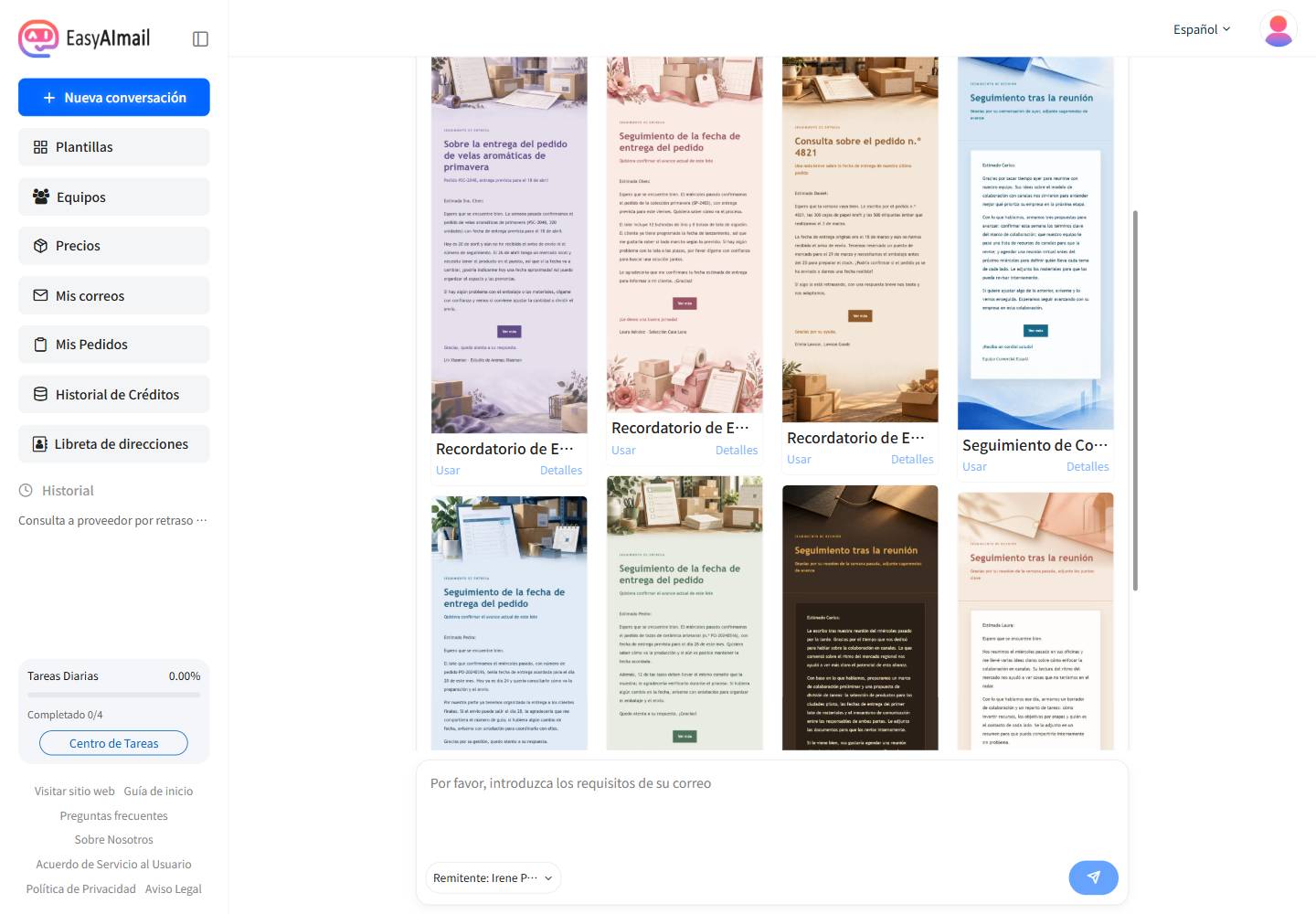 Plantillas recomendadas en español para seguimiento de entrega de proveedor
