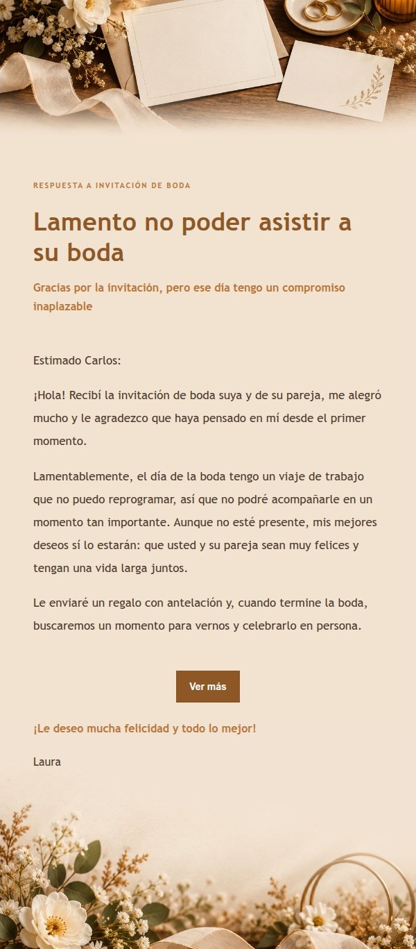 Respuesta Amable para Declinar una Boda