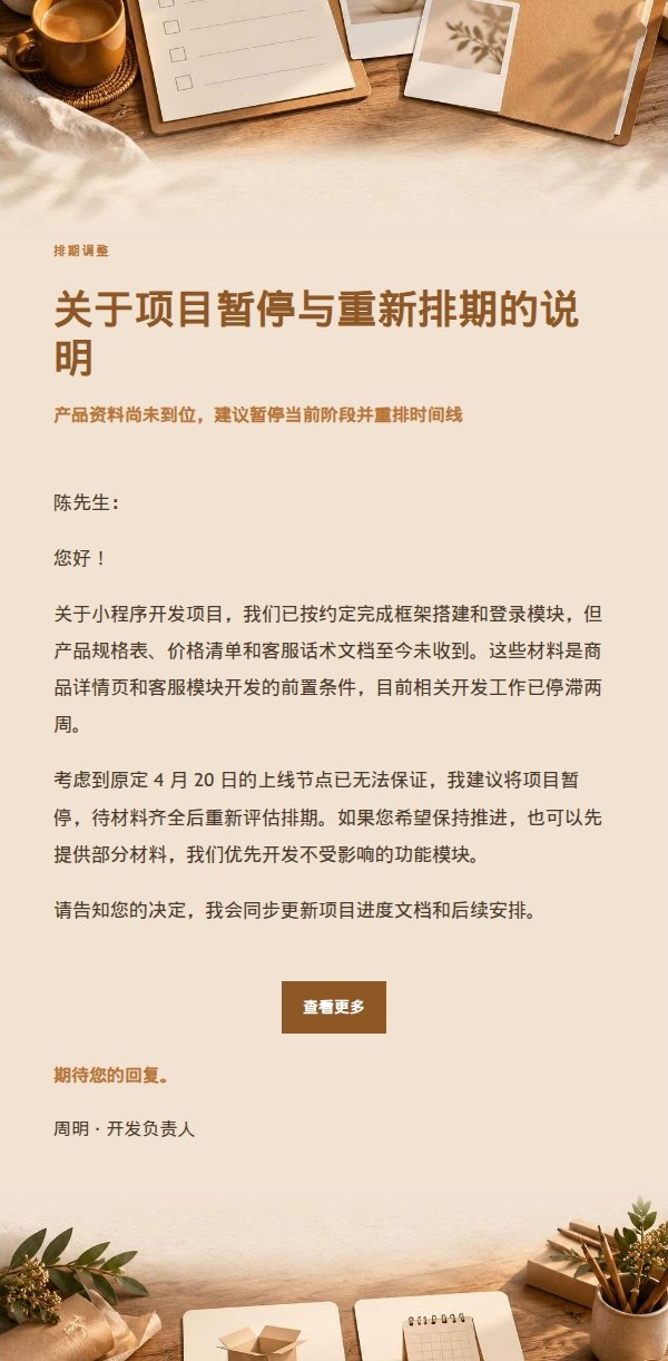 琥珀工作台客户材料催办与排期选择邮件 2