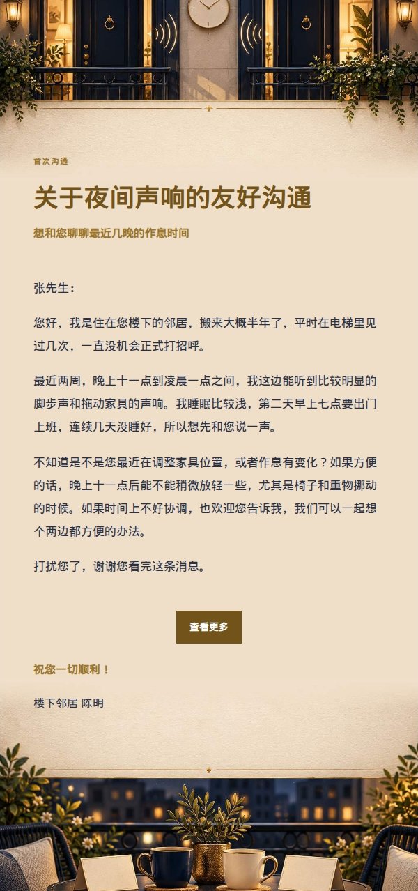 深夜鎏金信笺邻里沟通信