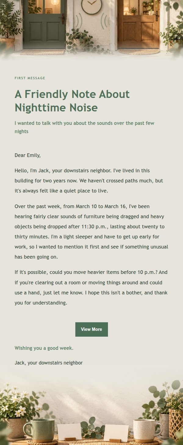 Sage Studio Neighbor First Message