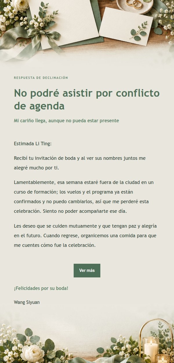 Respuesta Amable para Declinar una Invitación de Boda 2
