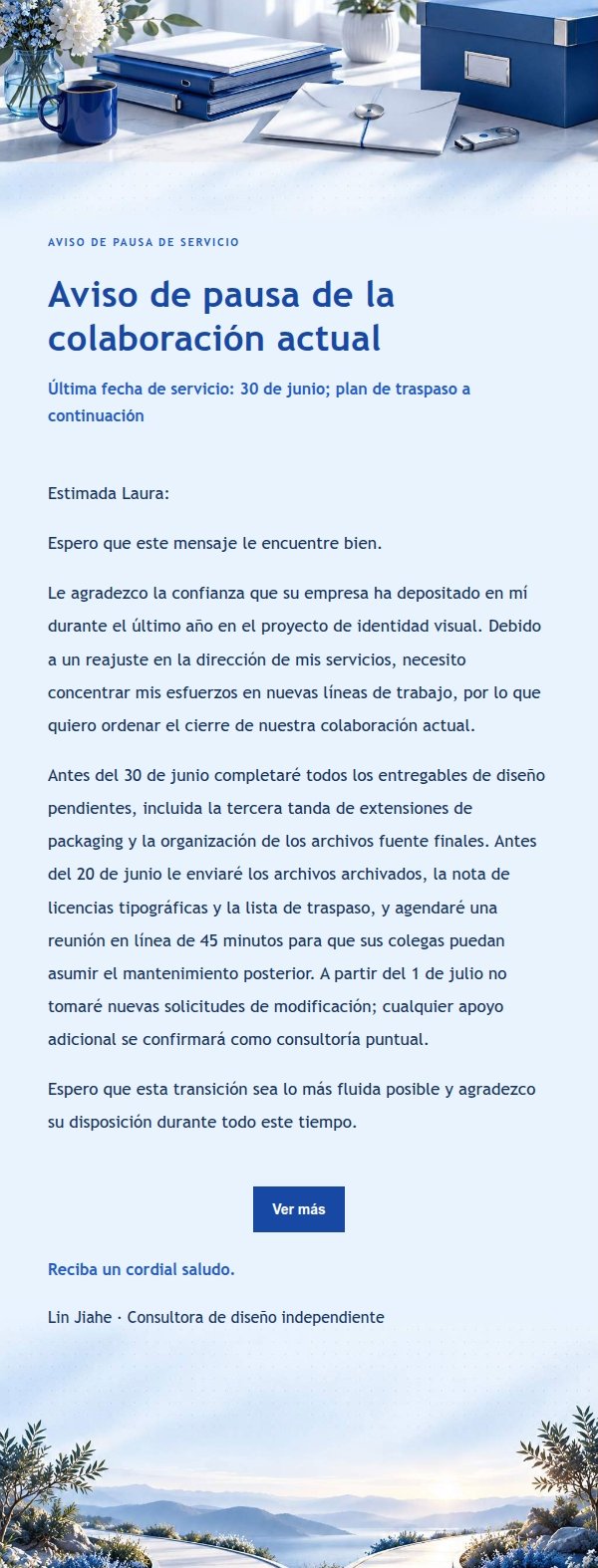Aviso de Fin de Colaboración Freelance Estilo Editorial Cobalto