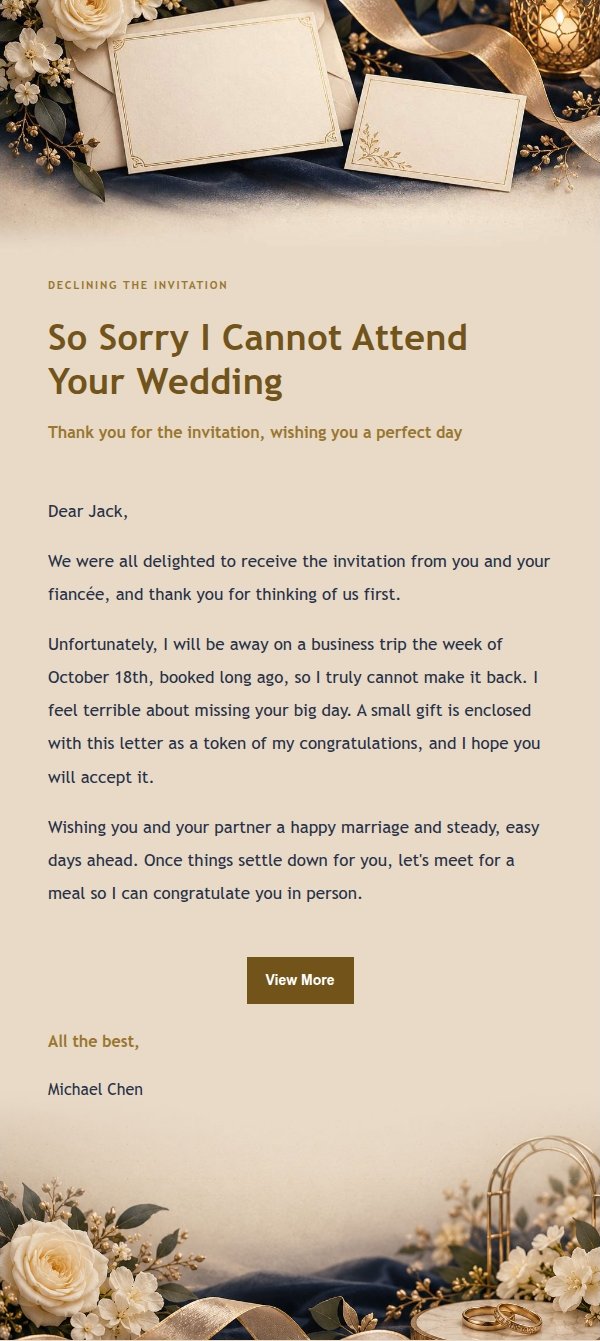 Midnight Gilded Wedding Decline Letter
