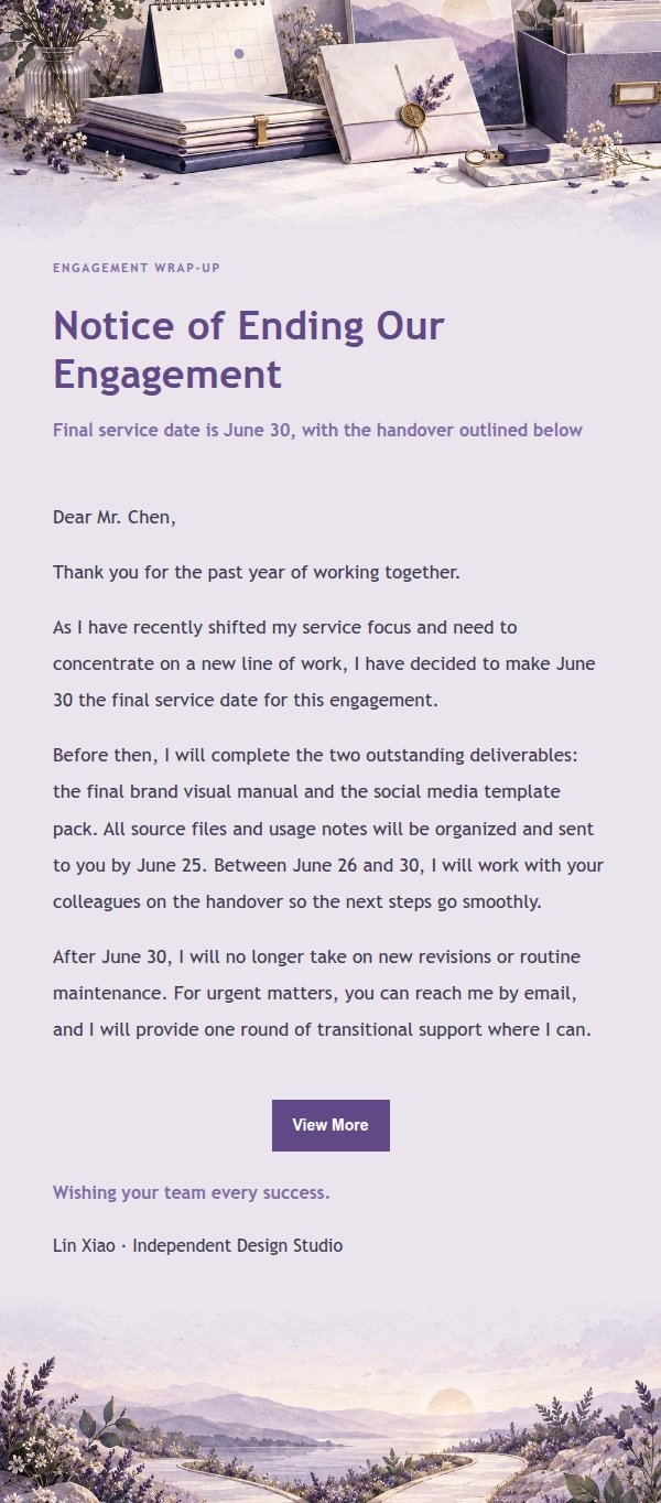 Lilac Paper Freelancer Engagement Conclusion Notice