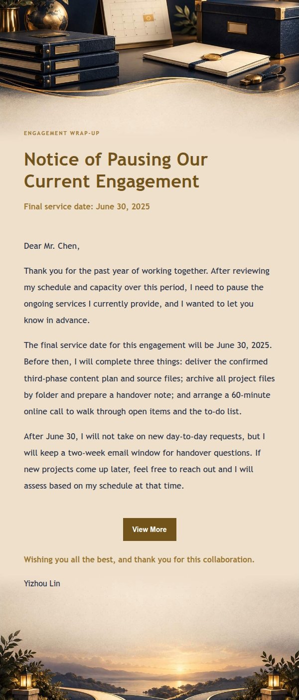 Midnight Gilded Letterhead Service Conclusion Email