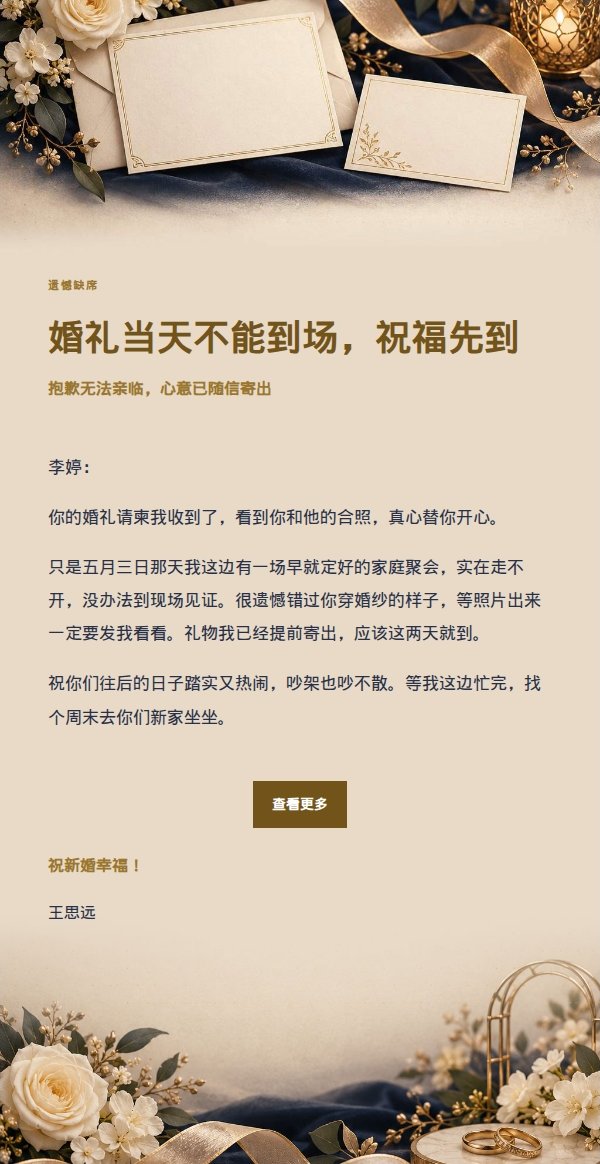 深夜鎏金信笺婉拒婚礼邀请 2