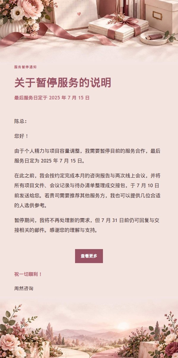 玫瑰收据风自由职业者结束合作通知 2