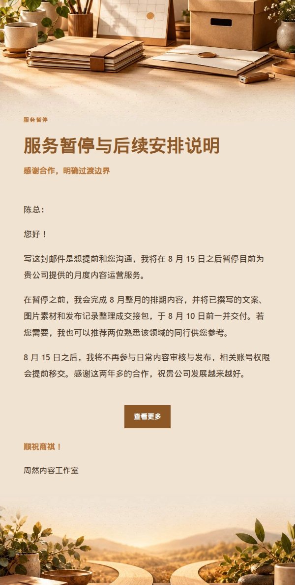 琥珀工作台自由职业者结束合作通知 2