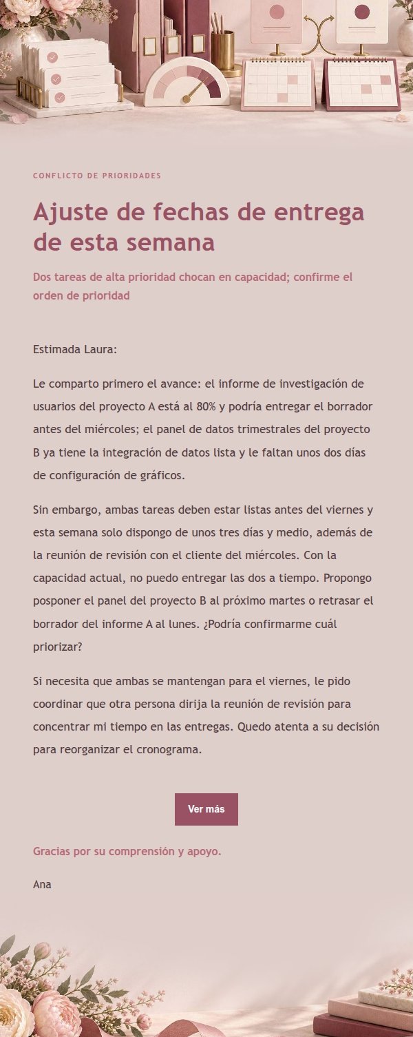 Correo de Conflicto de Prioridades y Fecha Revisada