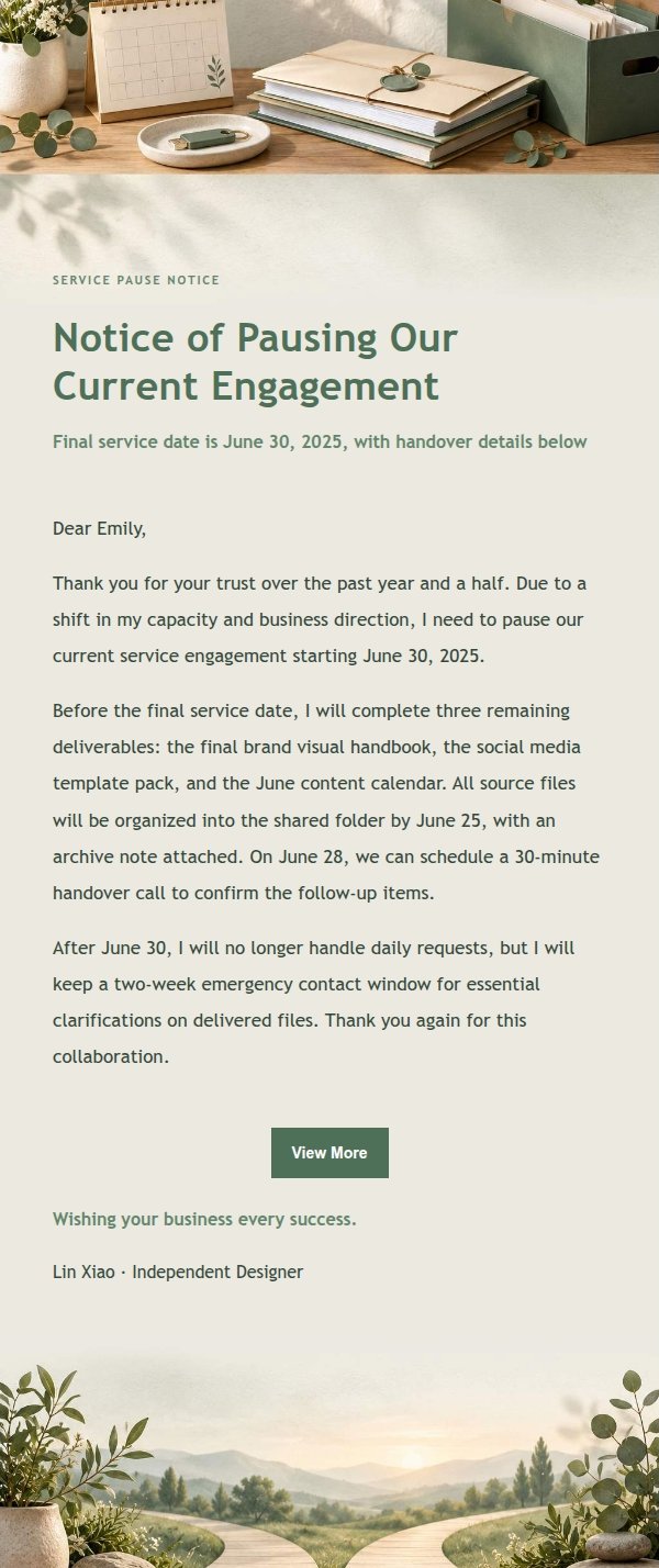 Sage Studio Freelancer Service Pause Email