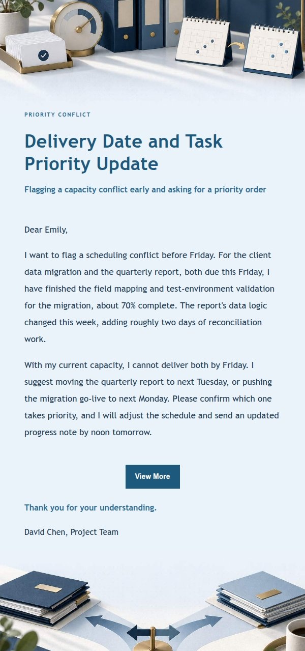 Deep Navy Ledger Priority Conflict Email