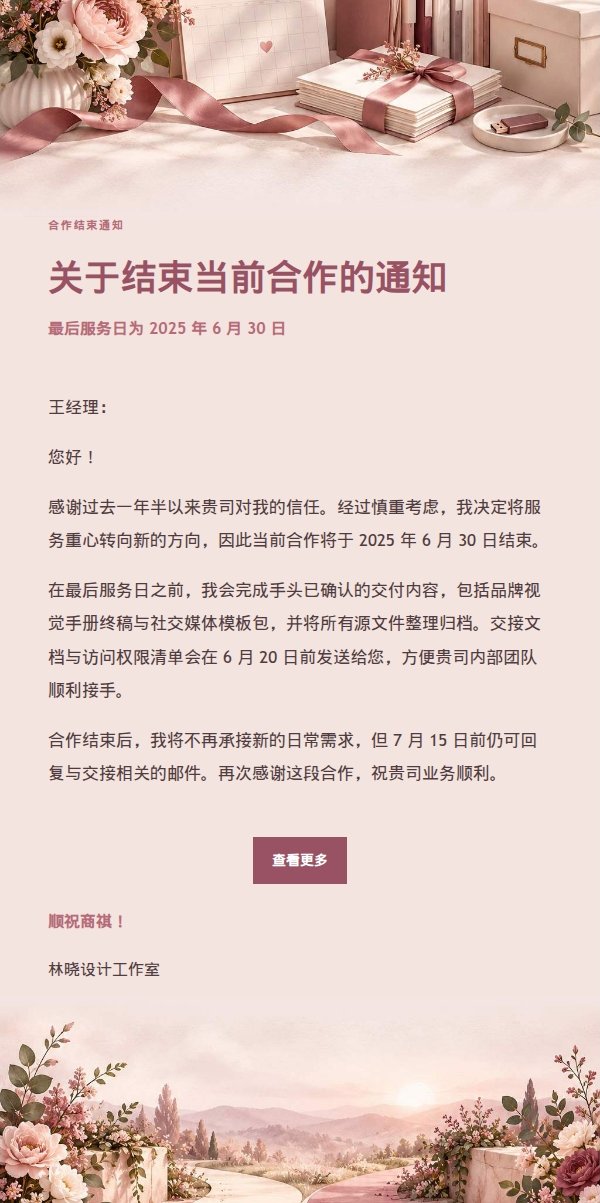 玫瑰收据风自由职业者结束合作通知