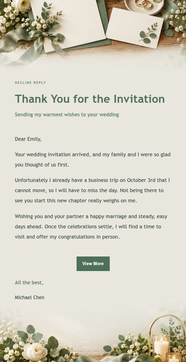 Sage Studio Wedding Decline