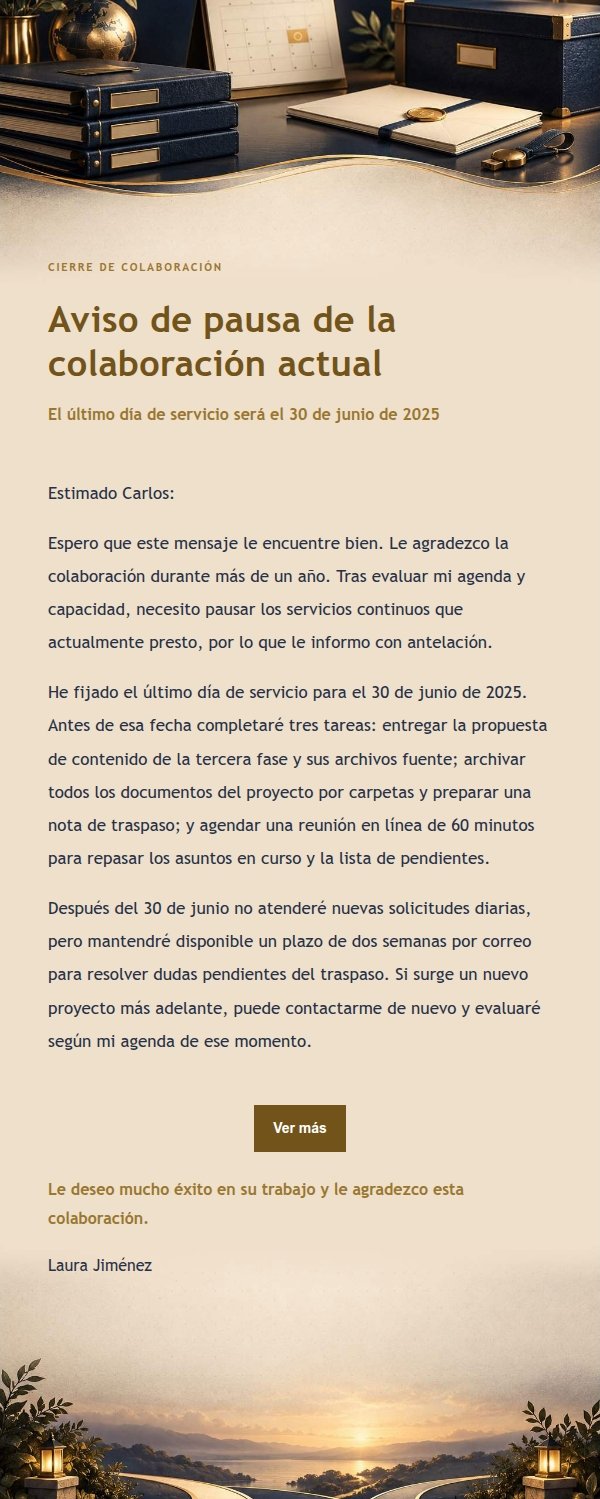 Carta Nocturna de Conclusión de Colaboración