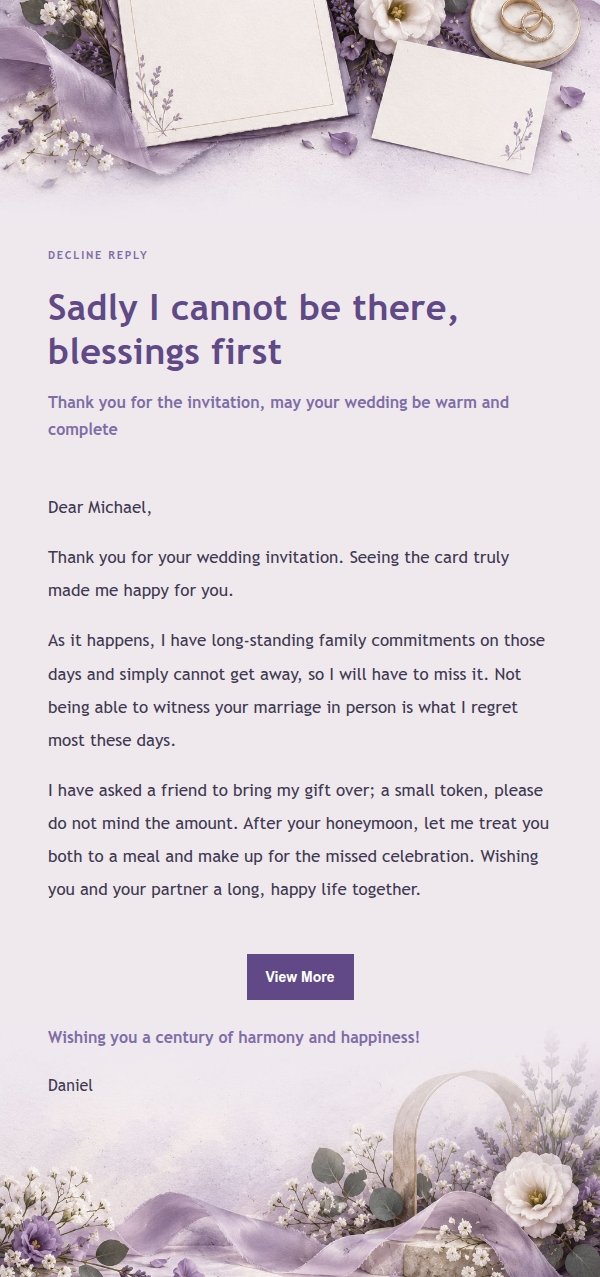 Lilac Paper Wedding Decline Reply 2