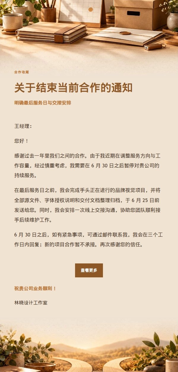 琥珀工作台自由职业者结束合作通知