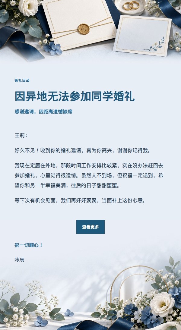 深蓝账本风婉拒婚礼邀请邮件 2