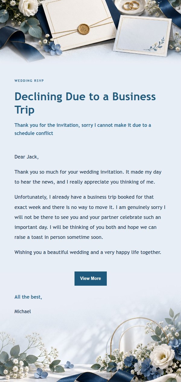 Navy Ledger Wedding Decline Email