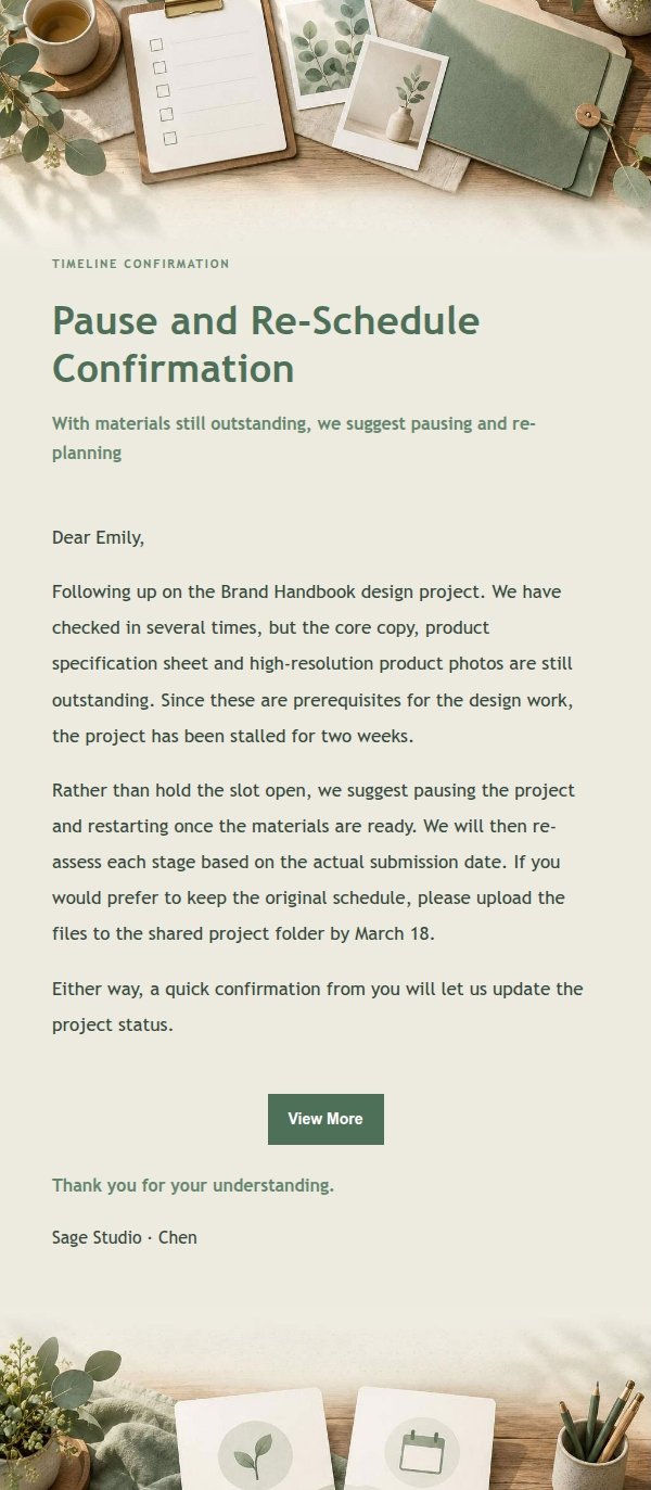 Sage Studio Missing Materials & Timeline Options Email 2
