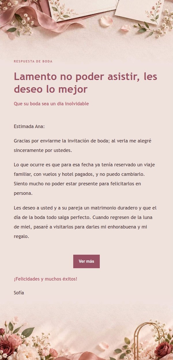 Respuesta Amable para Declinar una Invitación de Boda 2