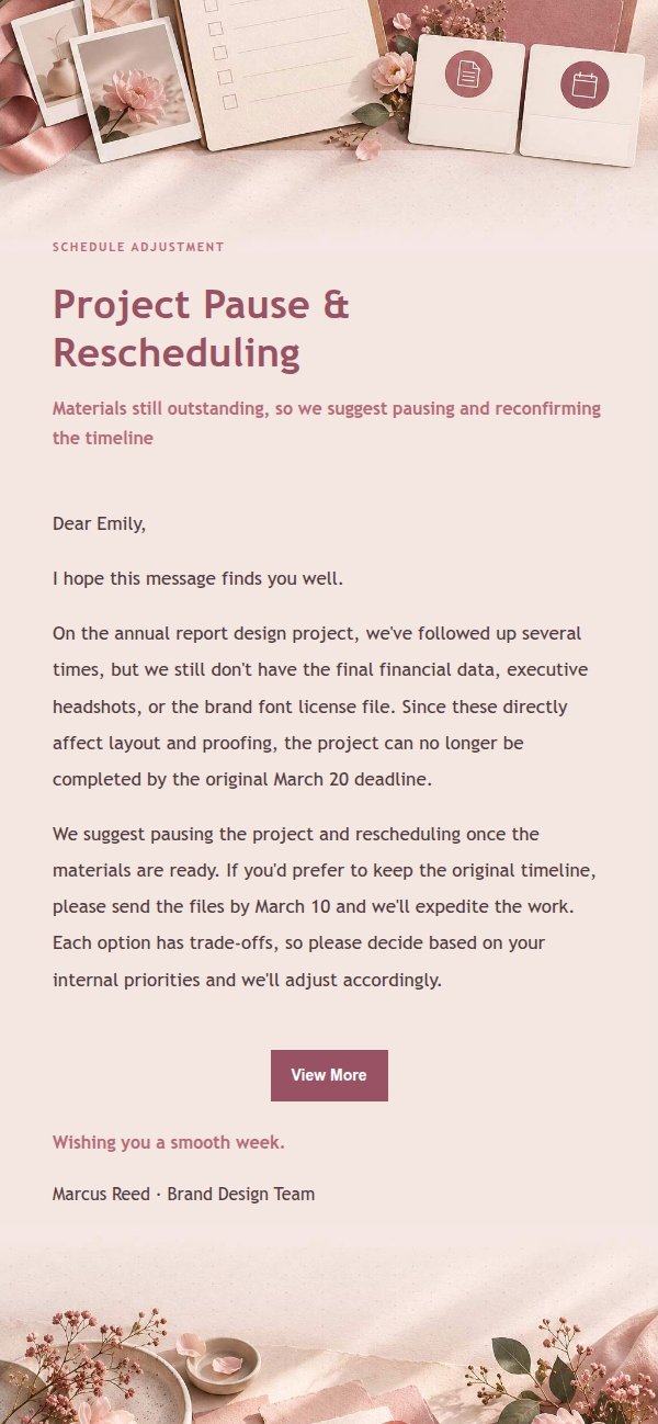 Rose Receipt Client Materials Reminder Email 2