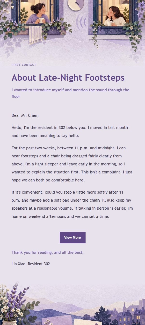 Lilac Paper First Neighbor Message