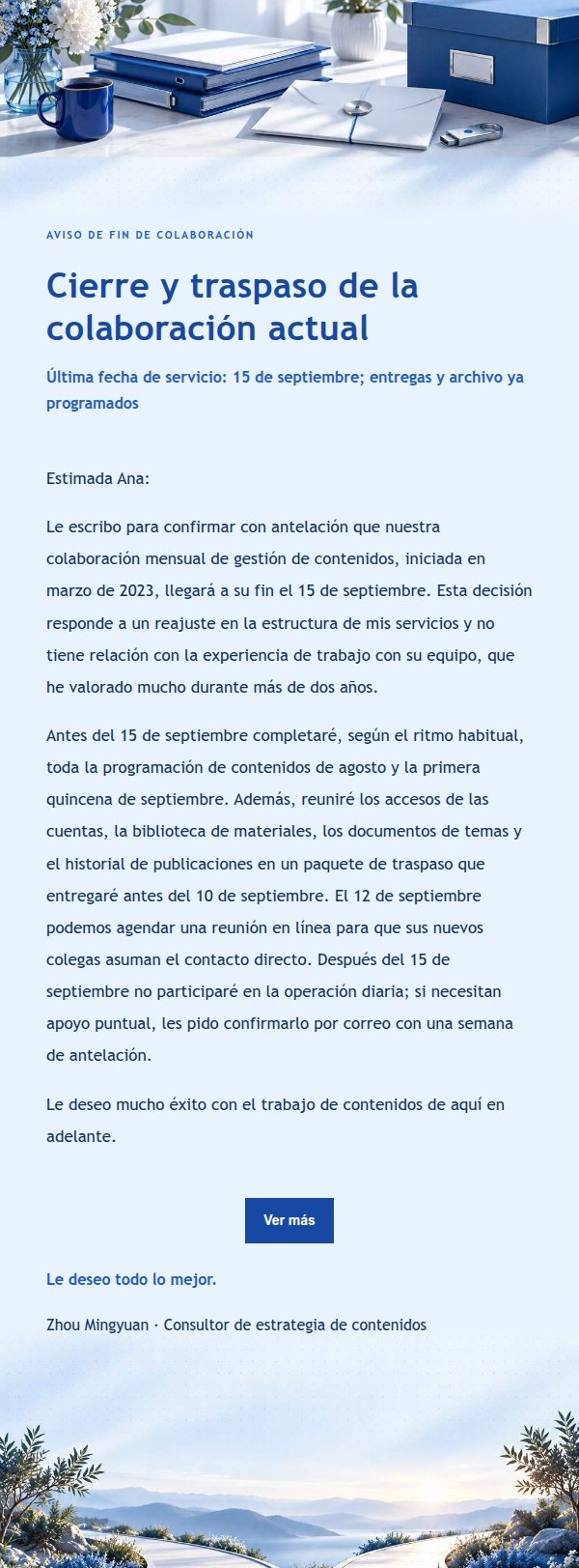 Aviso de Fin de Colaboración Freelance Estilo Editorial Cobalto 2