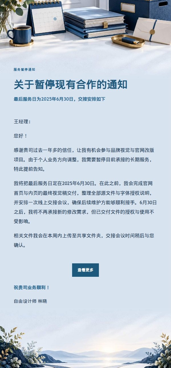 深蓝账本·自由职业者结束合作通知